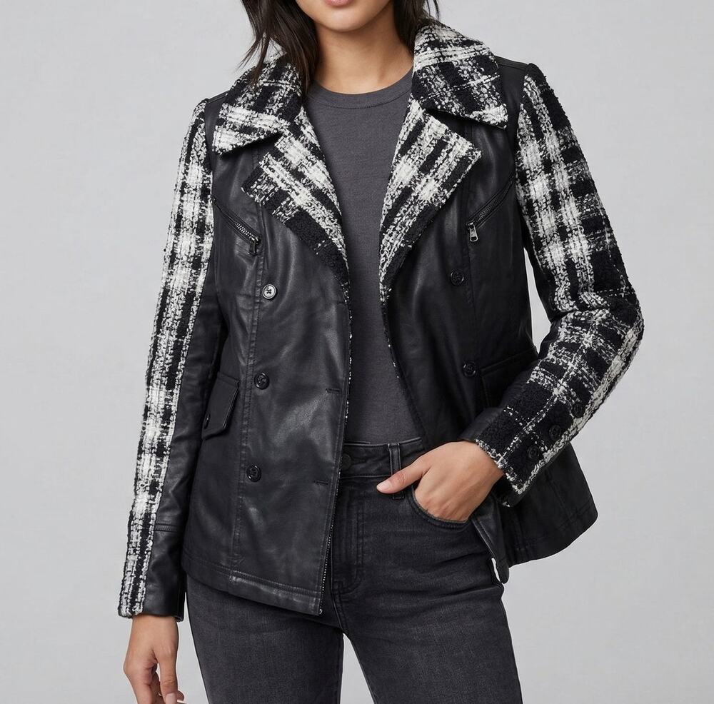 WHBM White House Black Market Black Faux Leather Motocycle Jacket
